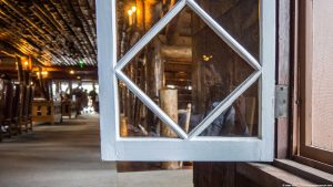 Selfie photo as a reflection in the glass at Old Faithful Inn 20 June 2017