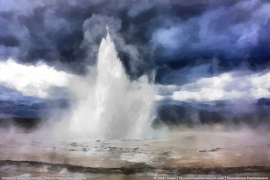 Digital Photo Watercolor, "Storm at Great Fountain" by Janet Jones | SnowMoon Photography