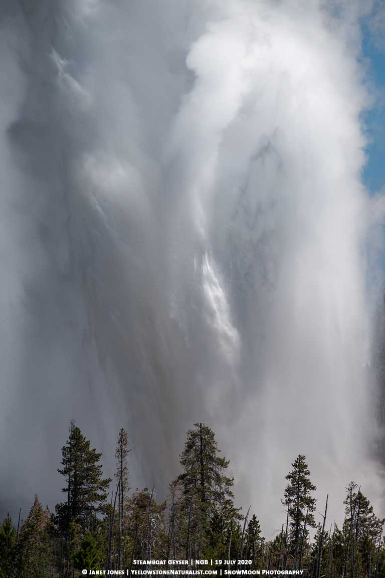 Zoomed in detail of Steamboat Geyser's eruption on 19 July 2020